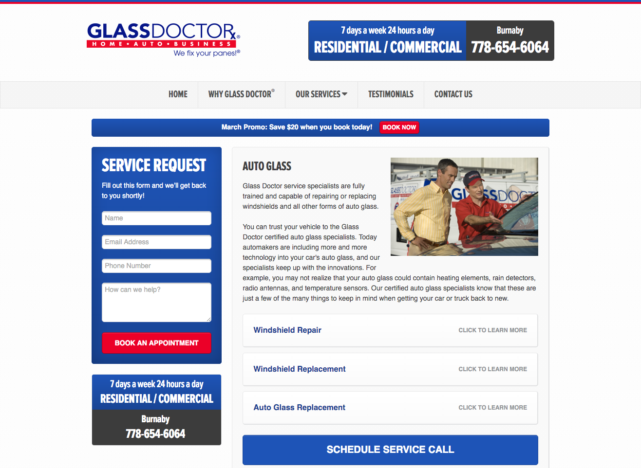 glass doctor landing page