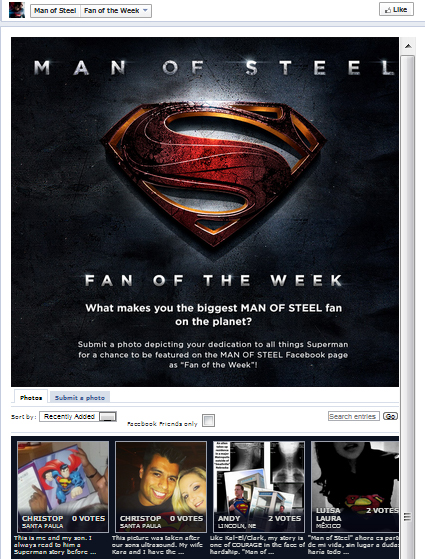 Exemplo de concurso no Facebook do Man of Steel