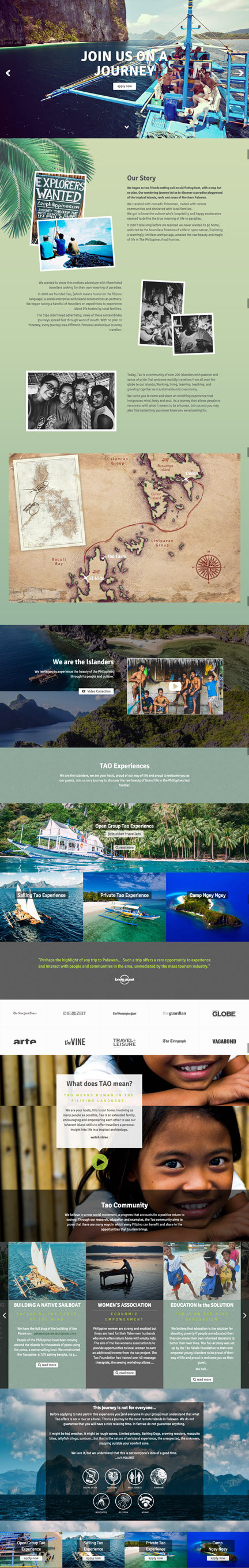 tours and adventures landing page